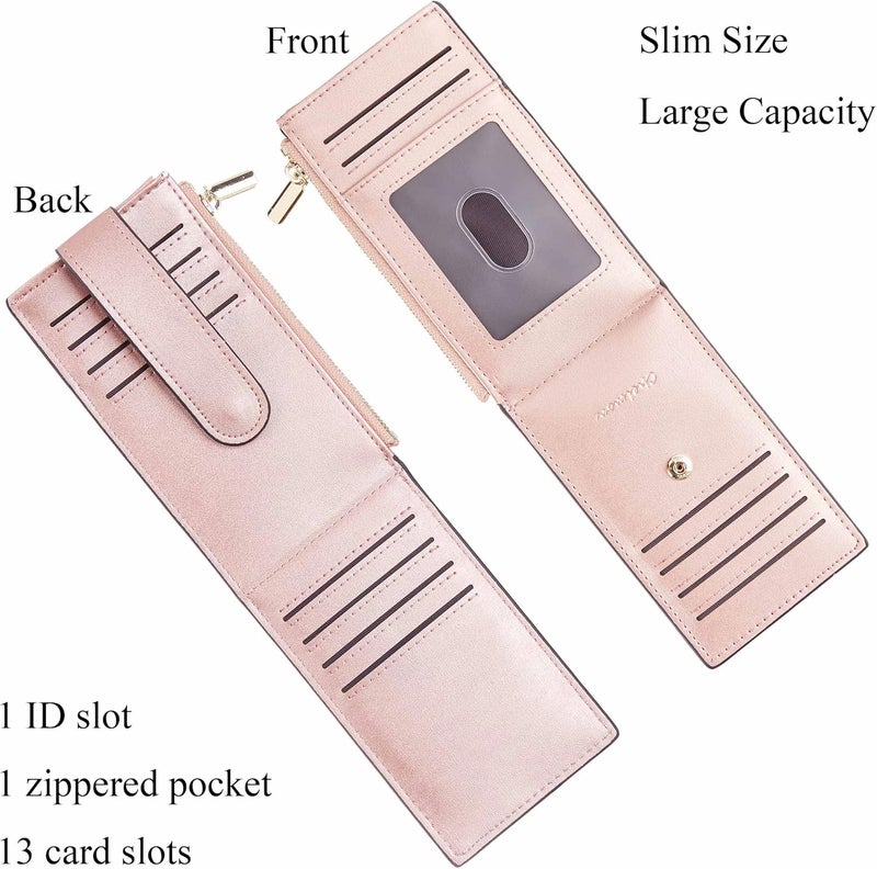 Chelmon Womens Wallet Slim RFID Blocking Bifold Multi Card Case Wallet with Zipper Pocket (Rose Gold CLassic) - Image 3